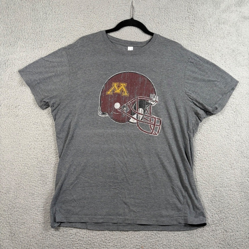 Minnesota Golden Gophers Distressed Football Helmet‎ Graphic T Shirt Gray Sz 2XL